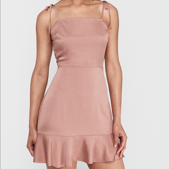 Express Dresses & Skirts - Express Tie Shoulder Ruffle Hem Fit & Flare Dress